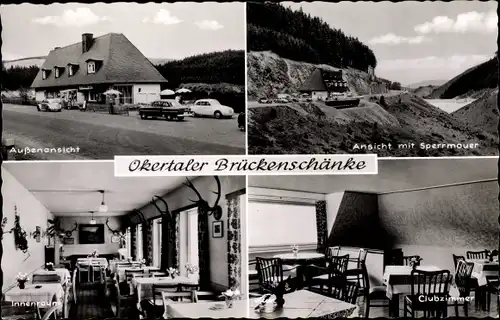 Ak Schulenberg Clausthal Zellerfeld im Oberharz, Okertaler Brückenschänke, Clubzimmer, Sperrmauer