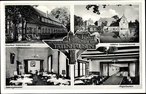 Ak Tatenhausen Bokel Halle in Westfalen, Gasthof, Schloss, Speisezimmer, Kegelbahn