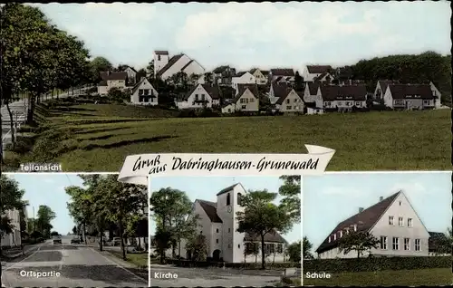 Ak Grunewald Dabringhausen Wermelskirchen im Bergischen Land, Kirche, Schule, Ortspartie