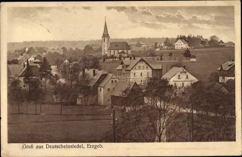 Ak Deutscheinsiedel Deutschneudorf im Erzgebirge, Teilansicht mit Kirche