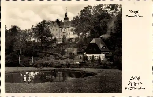 Ak Pfaffroda Olbernhau im Erzgebirge Sachsen, Teichpartie mit Schloss