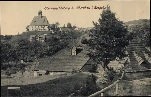 Ak Oberneuschönberg Olbernhau im Erzgebirge, Blick zur Kirche