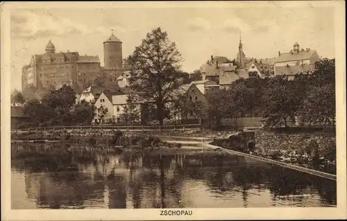 Ak Zschopau im Erzgebirge Sachsen, Teilansicht mit Schloss