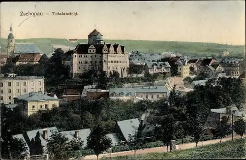 Ak Zschopau im Erzgebirge Sachsen, Teilansicht mit Schloss