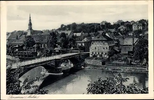 Ak Lunzenau in Sachsen, Stadtbild mit Brücke