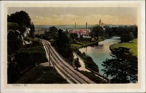 Ak Penig in Sachsen, Blick auf die Gleise, Ort