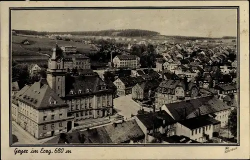 Ak Geyer im Erzgebirge Sachsen, Stadt vom Wachtturm der Laurentiuskirche aus gesehen, Rathaus