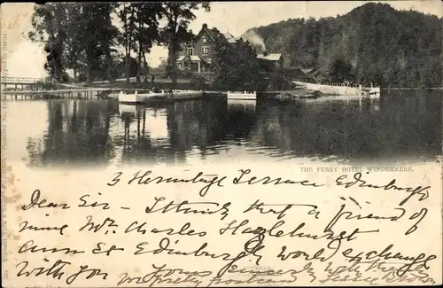 Ak Windermere Cumbria England, The Ferry Hotel, Lake