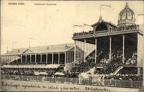 Ak Buenos Aires Argentinien, Hipodromo Argentino, Pferderennbahn, Tribüne