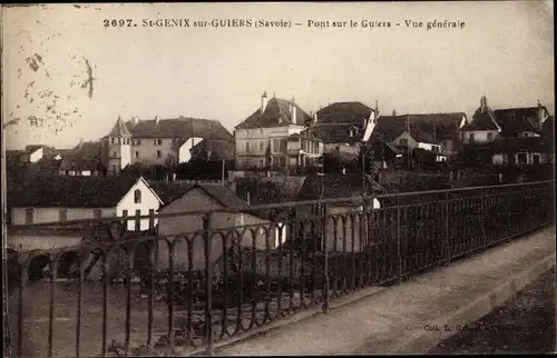 Ak Saint Genix sur Guiers Savoie, Pont sur le Guires, Vue generale