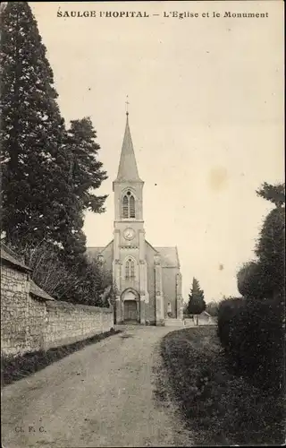 Ak Saulge l'Hopital Maine et Loire, L'Eglise et le Monument