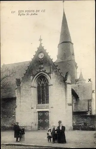 Ak Les Ponts de Cé Maine et Loire, Eglise Saint Aubin