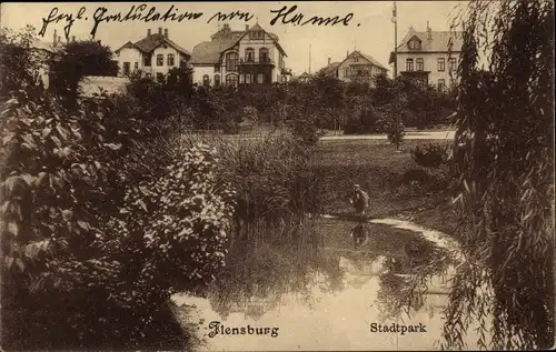 Ak Flensburg in Schleswig Holstein, Stadtpark, Uferpartie