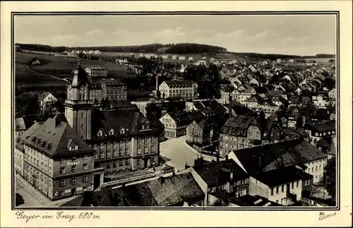 Ak Geyer im Erzgebirge Sachsen, Stadt vom Wachtturm der Laurentiuskirche gesehen, Rathaus