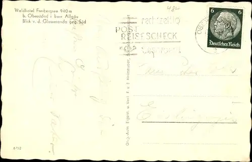 Ak Oberstdorf im Oberallgäu, Freibergsee, Waldhotel, Restaurant