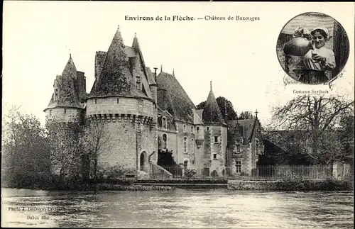 Ak La Flèche Sarthe, Chateau de Bazouges, Costume Sarthois