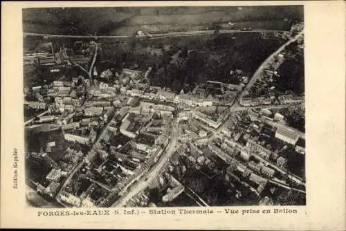 Ak Forges les Eaux Seine Maritime, Station Thermale, Vue prise en Ballon