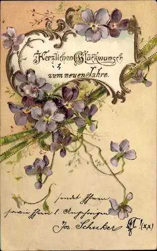 Präge Ak Glückwunsch Neujahr, Veilchen