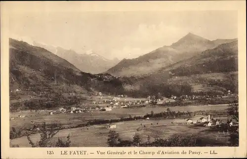 Ak Le Fayet Saint Gervais les Bains Haute Savoie, Vue générale, Champ d'Aviation de Passy