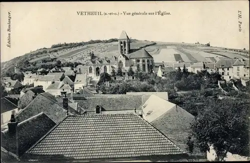 Ak Vétheuil Val-d´Oise, Vue generale sur l'Eglise