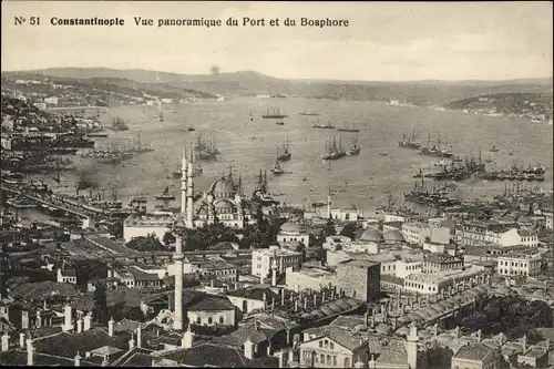 Ak Konstantinopel Istanbul Türkei, Vue panoramique du Port et du Bosphore