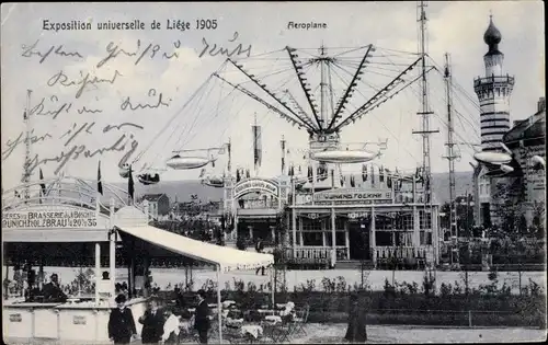 Ak Liège Lüttich Wallonien, Exposition universelle, 1905, Aeroplane