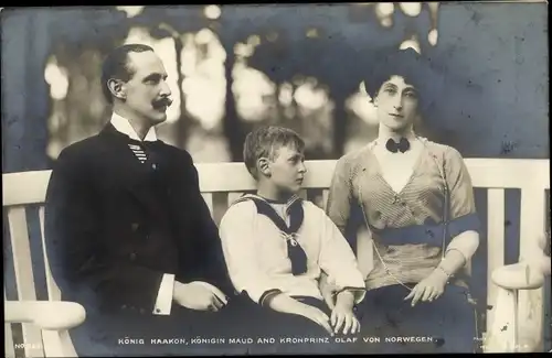 Ak König Haakon VII von Norwegen, Königin Maud, Kronprinz Olav
