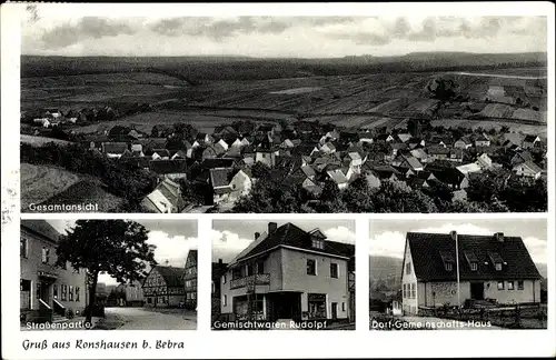 Ak Ronshausen in Hessen, Totalansicht, Dorfgemeinschaftshaus, Gemischtwarenhandlung Rudolpf