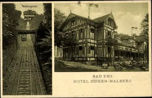 Ak Bad Ems an der Lahn, Hotel Hohen Malberg, Zahnradbahn