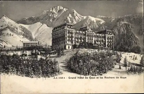 Ak Kanton Vaud, Grand Hotel de Caux et les Rochers de Naye, Alpen, Schneelandschaft