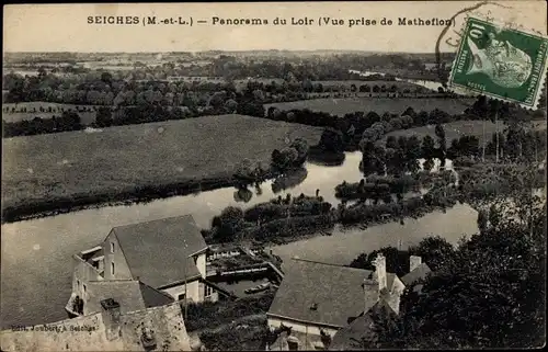 Ak Seiches Maine et Loire, Panorama du Loir