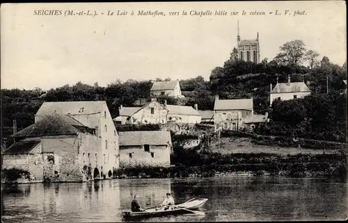 Ak Seiches Maine et Loire, Le Loir a Matheflon, vers la Chapelle batie sur le coteau