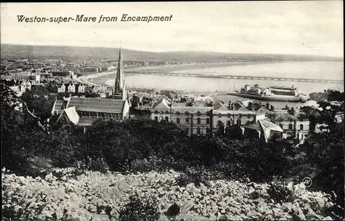 Ak Weston super Mare North Somerset England, Blick auf den Ort, From Encampment