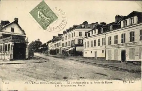 Ak Harfleur Seine-Maritime, La Gendarmerie et la Route de Rouen