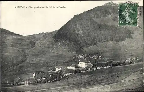 Ak Montmin Talloires Montmin Haute Savoie, Vue générale et le Col de la Forclaz