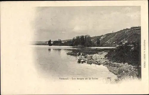 Ak Vétheuil Val-d´Oise, Les berges de la Seine