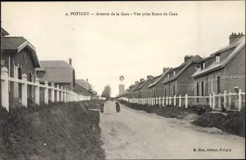 Ak Potigny Calvados, Avenue de la Gare, Vue prise Route de Caen