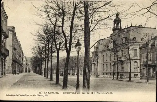 Ak Le Creusot Saône et Loire, Boulevard du Guide et Hotel de Ville