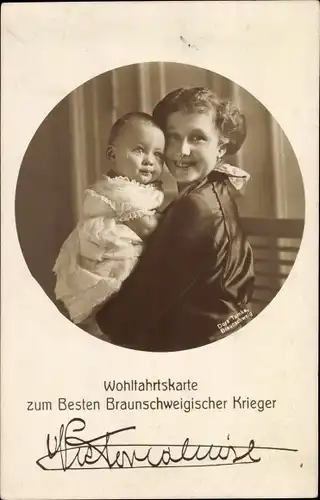 Passepartout Ak Prinzessin Victoria Luise von Preußen, Herzogin von Braunschweig mit Sohn