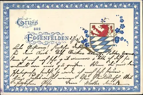 Präge Wappen Ak Eggenfelden in Niederbayern, Stadtwappen, Blumen