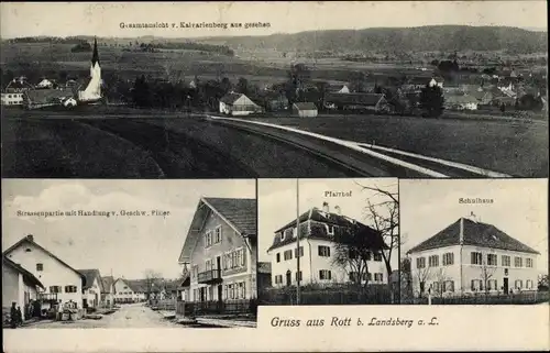 Ak Rott in Oberbayern, Handlung, Pfarrhof, Schulhaus, Panorama vom Kalvarienberg