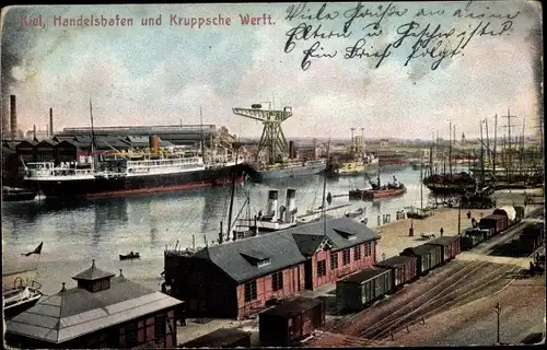 Ak Hansestadt Kiel, Handelshafen und Kruppsche Werft
