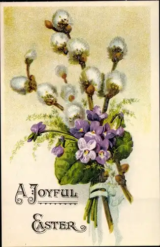 Ak Glückwunsch Ostern, Weidenkätzchen, Blumenstrauß