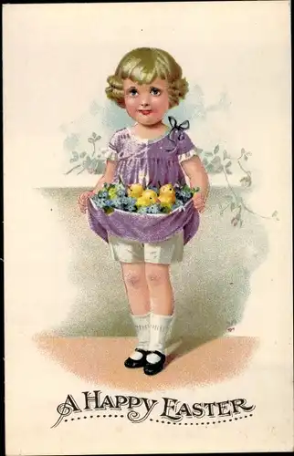 Ak Glückwunsch Ostern, Mädchen mit Osterküken