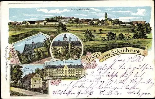 Litho Schönbrunn Röhrmoos Landkreis Dachau, Neubau, Villen, Blick auf den Ort
