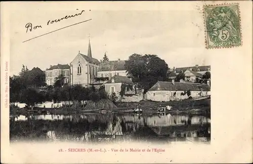 Ak Seiches Maine et Loire, Mairie, L'Eglise
