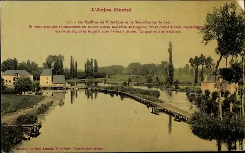 Ak Anjou Maine et Loire, Les Moulins de Villeveque et de Soucelles sur le Loir