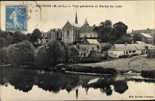 Ak Seiches Maine et Loire, Vue generale, Bords du Loir