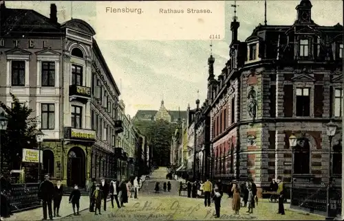 Ak Flensburg in Schleswig Holstein, Rathaus Straße, Restaurant