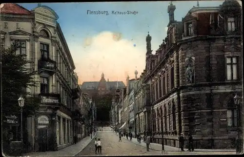 Ak Flensburg in Schleswig Holstein, Rathausstraße, Restaurant, Bahnhofshotel